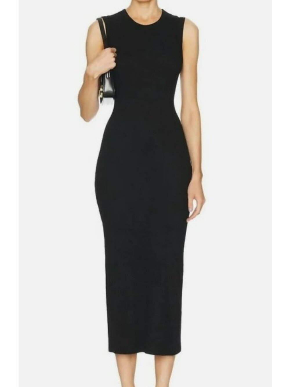 Enza Costa Black Sleeveless Ribbed Knit Midi Dress Cotton Blend Size S